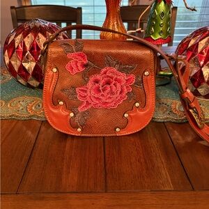 Patricia Nash Brown and Orange Floral Crossbody Bag